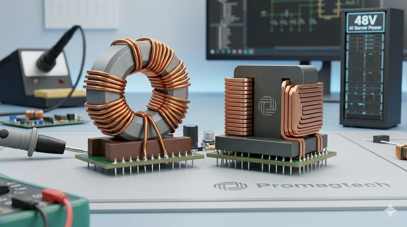 Circular wire and flat wire inductors for 48V AI data center power architecture