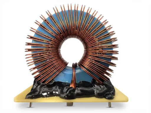 500 µH 50 A dual-toroid flat-wire energy storage inductor for PCB mounting