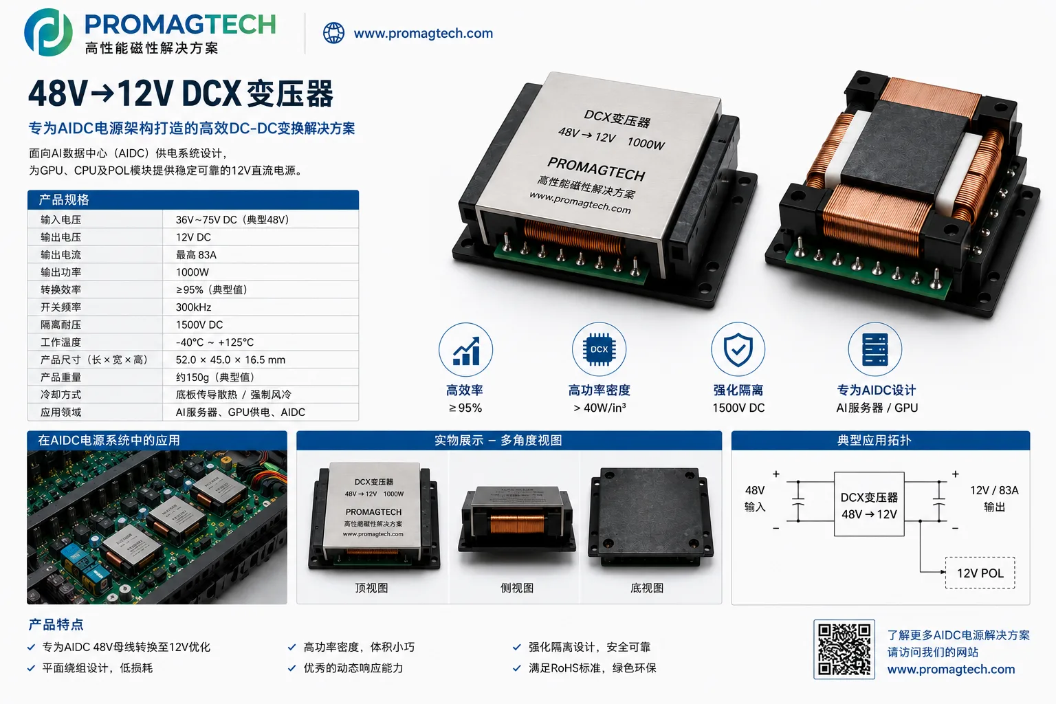 面向AIDC电源架构的48V到12V DCX变压器