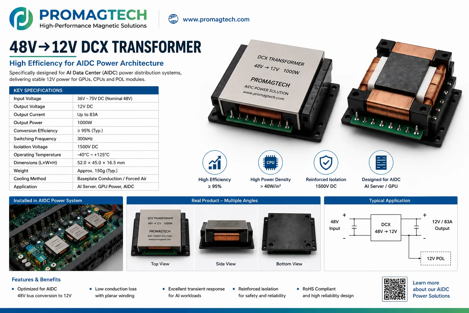 48V to 12V DCX transformer for AIDC power architecture